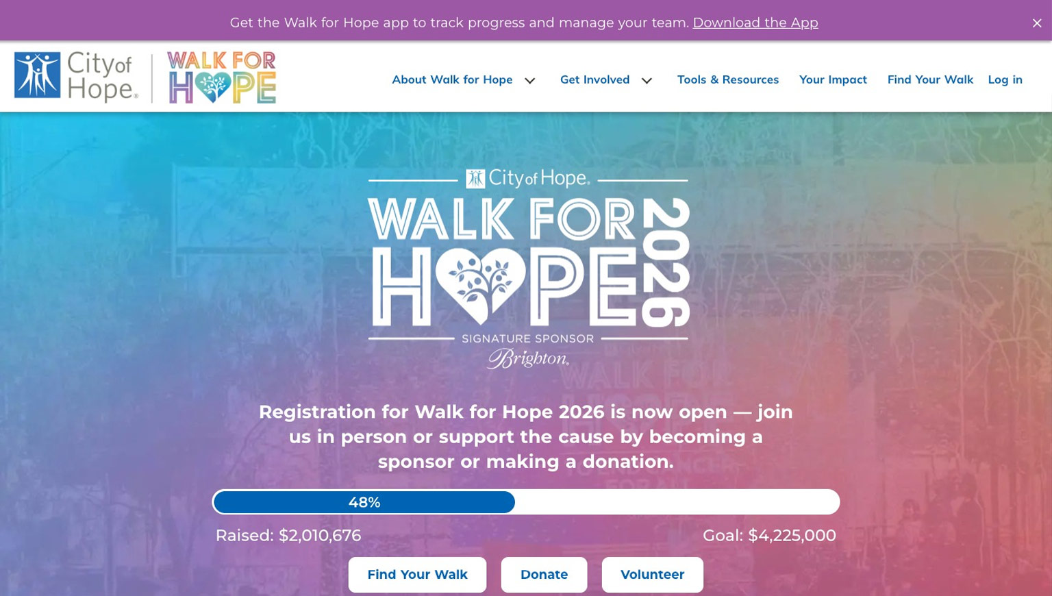 Walk for Hope website screenshot